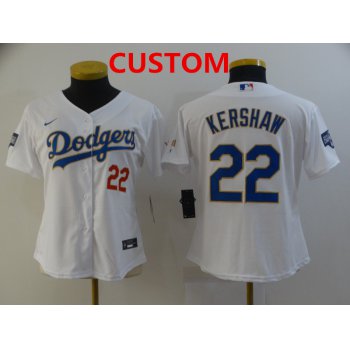 Women's Los Angeles Dodgers Custom White Gold Championship Stitched MLB Cool Base Nike Jersey