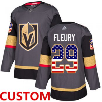 Custom Adidas Golden Knights Grey Home Authentic USA Flag Stitched NHL Jersey