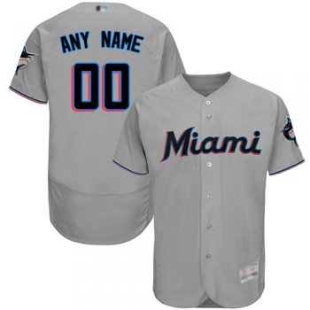 Men's Customized Authentic Jersey Grey Baseball Road Miami Marlins Flex Base