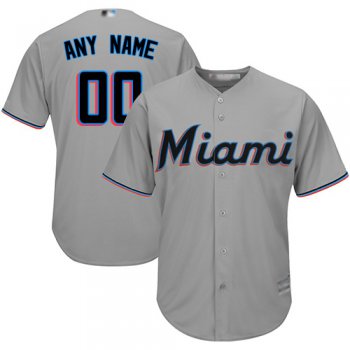 Youth Customized Replica Jersey Grey Baseball Road Miami Marlins Cool Base