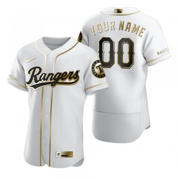 Men's Texas Rangers Custom Nike White Stitched MLB Flex Base Golden Edition Jersey