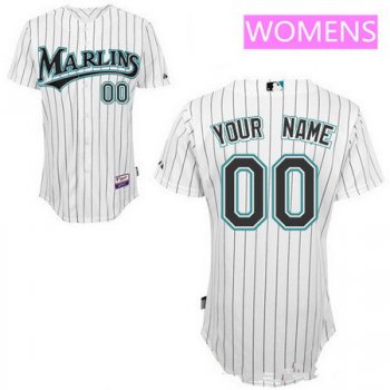 Women's Florida Marlins White Home Majestic Old Cool Base Custom Baseball Jersey