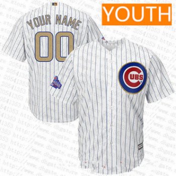 Youth Chicago Cubs White 2016 World Series Champions Patch Gold Program Majestic 2017 Cool Base Custom Baseball Jersey