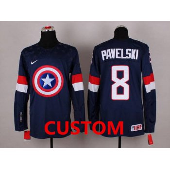 Custom 2015 Men's Team USA Captain America Fashion Navy Blue Jersey