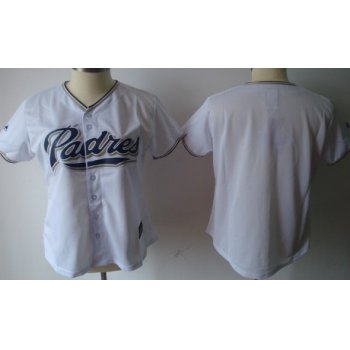 Women's San Diego Padres Customized White With Navy Blue Jersey