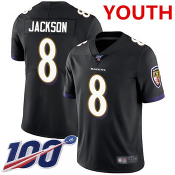 Nike Ravens #8 Lamar Jackson Black Alternate Youth Stitched NFL 100th Season Vapor Limited Jersey