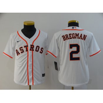 Youth Houston Astros #2 Alex Bregman White Stitched MLB Cool Base Nike Jersey