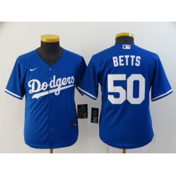Youth Los Angeles Dodgers #50 Mookie Betts Blue Stitched MLB Cool Base Nike Jersey