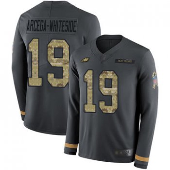 Eagles #19 JJ Arcega-Whiteside Anthracite Salute to Service Youth Stitched Football Limited Therma Long Sleeve Jersey