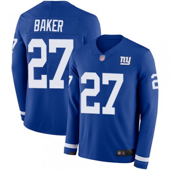 Giants #27 Deandre Baker Royal Blue Team Color Youth Stitched Football Limited Therma Long Sleeve Jersey