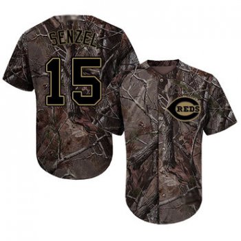 Youth Reds #15 Nick Senzel Camo Realtree Collection Cool Base Stitched Baseball Jersey