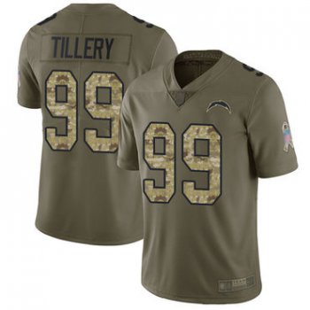 Chargers #99 Jerry Tillery Olive Camo Youth Stitched Football Limited 2017 Salute to Service Jersey