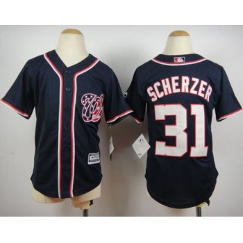 Nationals #31 Max Scherzer Blue Cool Base Stitched Youth Baseball Jersey