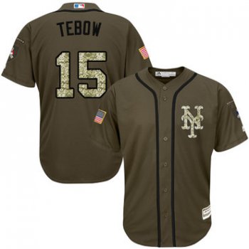Mets #15 Tim Tebow Green Salute to Service Stitched Youth Baseball Jersey