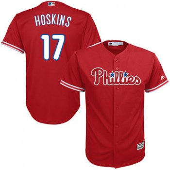 Phillies #17 Rhys Hoskins Red Cool Base Stitched Youth Baseball Jersey