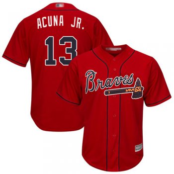 Braves #13 Ronald Acuna Jr. Red Cool Base Stitched Youth Baseball Jersey