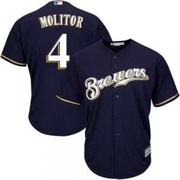 Brewers #4 Paul Molitor Navy blue Cool Base Stitched Youth Baseball Jersey