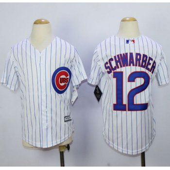 Cubs #12 Kyle Schwarber White(Blue Strip) Cool Base Stitched Youth Baseball Jersey