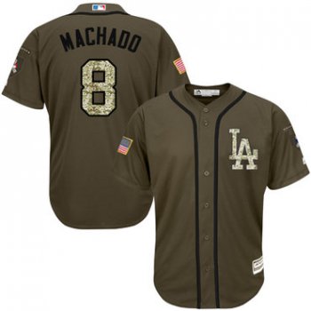 Dodgers #8 Manny Machado Green Salute to Service Stitched Youth Baseball Jersey