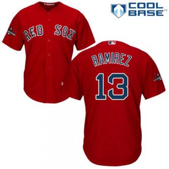 Red Sox #13 Hanley Ramirez Red Cool Base 2018 World Series Champions Stitched Youth Baseball Jersey