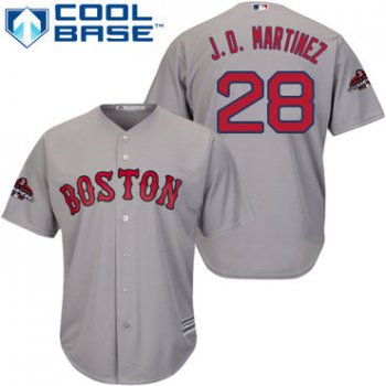 Red Sox #28 J. D. Martinez Grey Cool Base 2018 World Series Champions Stitched Youth Baseball Jersey