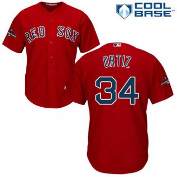 Red Sox #34 David Ortiz Red Cool Base 2018 World Series Champions Stitched Youth Baseball Jersey