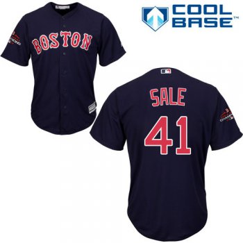 Red Sox #41 Chris Sale Navy Blue Cool Base 2018 World Series Champions Stitched Youth Baseball Jersey