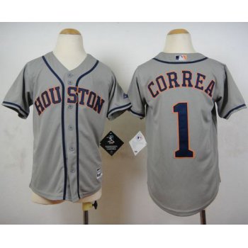 Astros #1 Carlos Correa Grey Cool Base Stitched Youth Baseball Jersey