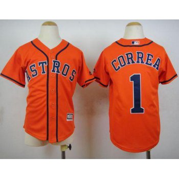 Astros #1 Carlos Correa Orange Cool Base Stitched Youth Baseball Jersey