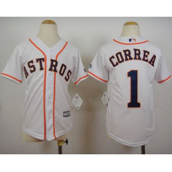 Astros #1 Carlos Correa White Cool Base Stitched Youth Baseball Jersey