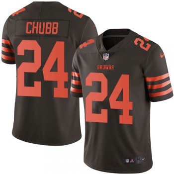 Youth Nike Browns 24 Nick Chubb Brown Stitched NFL Limited Rush Jersey