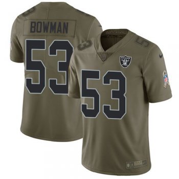 Youth Nike Oakland Raiders 53 NaVorro Bowman Olive Stitched NFL Limited 2017 Salute to Service Jersey