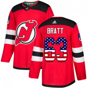 Adidas New Jersey Devils #63 Jesper Bratt Red Home Authentic USA Flag Stitched Youth NHL Jersey