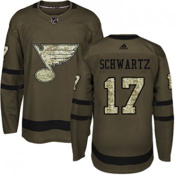 Adidas St. Louis Blues #17 Jaden Schwartz Green Salute to Service Stitched Youth NHL Jersey