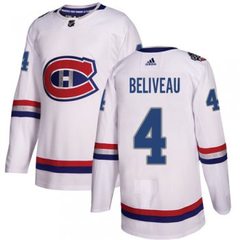 Adidas Montreal Canadiens #4 Jean Beliveau White Authentic 2017 100 Classic Stitched Youth NHL Jersey