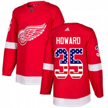 Adidas Detroit Red Wings #35 Jimmy Howard Red Home Authentic USA Flag Stitched Youth NHL Jersey