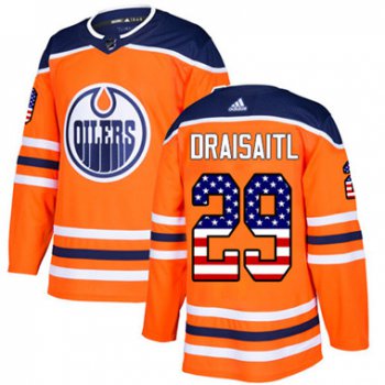 Adidas Edmonton Oilers #29 Leon Draisaitl Orange Home Authentic USA Flag Stitched Youth NHL Jersey
