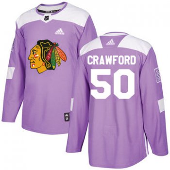 Adidas Blackhawks #50 Corey Crawford Purple Authentic Fights Cancer Stitched Youth NHL Jersey
