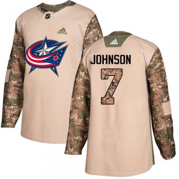 Adidas Blue Jackets #7 Jack Johnson Camo Authentic 2017 Veterans Day Stitched Youth NHL Jersey