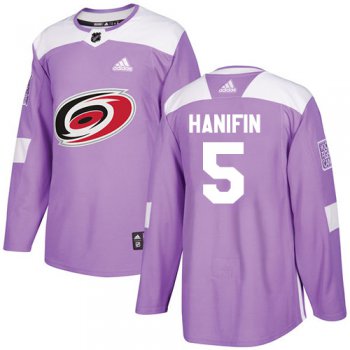 Adidas Hurricanes #5 Noah Hanifin Purple Authentic Fights Cancer Stitched Youth NHL Jersey