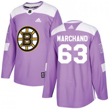 Adidas Bruins #63 Brad Marchand Purple Authentic Fights Cancer Youth Stitched NHL Jersey