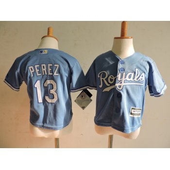 Toddler Kansas City Royals #13 Salvador Perez Light Blue MLB Majestic Baseball Jersey