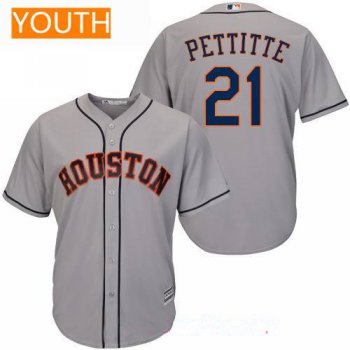 Youth Houston Astros #21 Andy Pettitte Retired Gray Road Stitched MLB Majestic Cool Base Jersey