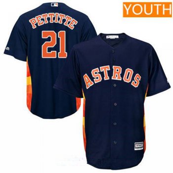 Youth Houston Astros #21 Andy Pettitte Retired Navy Blue Stitched MLB Majestic Cool Base Jersey