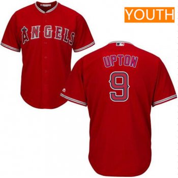 Youth Los Angeles Angels #9 Justin Upton Red Alternate Stitched MLB Majestic Cool Base Jersey