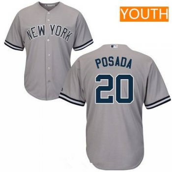 Youth New York Yankees #20 Jorge Posada Retired Gray Road Stitched MLB Majestic Cool Base Jersey