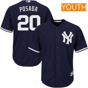 Youth New York Yankees #20 Jorge Posada Retired Navy Blue Stitched MLB Majestic Cool Base Jersey