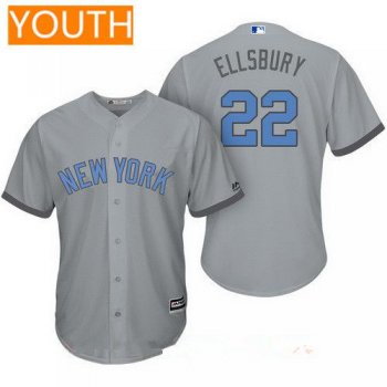 Youth New York Yankees #22 Jacoby Ellsbury Gray With Baby Blue Father's Day Stitched MLB Majestic Cool Base Jersey
