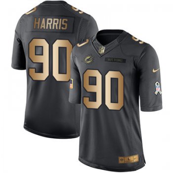 Youth Nike Dolphins #90 Charles Harris Black Stitched NFL Limited Gold Salute to Service Jersey