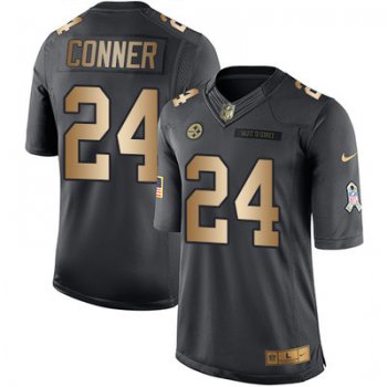 Youth Nike Steelers #24 James Conner Black Stitched NFL Limited Gold Salute to Service Jersey
